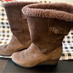 UGG Edelina Waterproof Leather Boots - Brown - Size 10